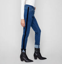 CHARLIE B Slim Leg Jeans With Velvet Bow in indigo - women's jeans - detail view
