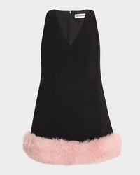Self-Portrait - Crepe Faux Fur Hem Mini Dress