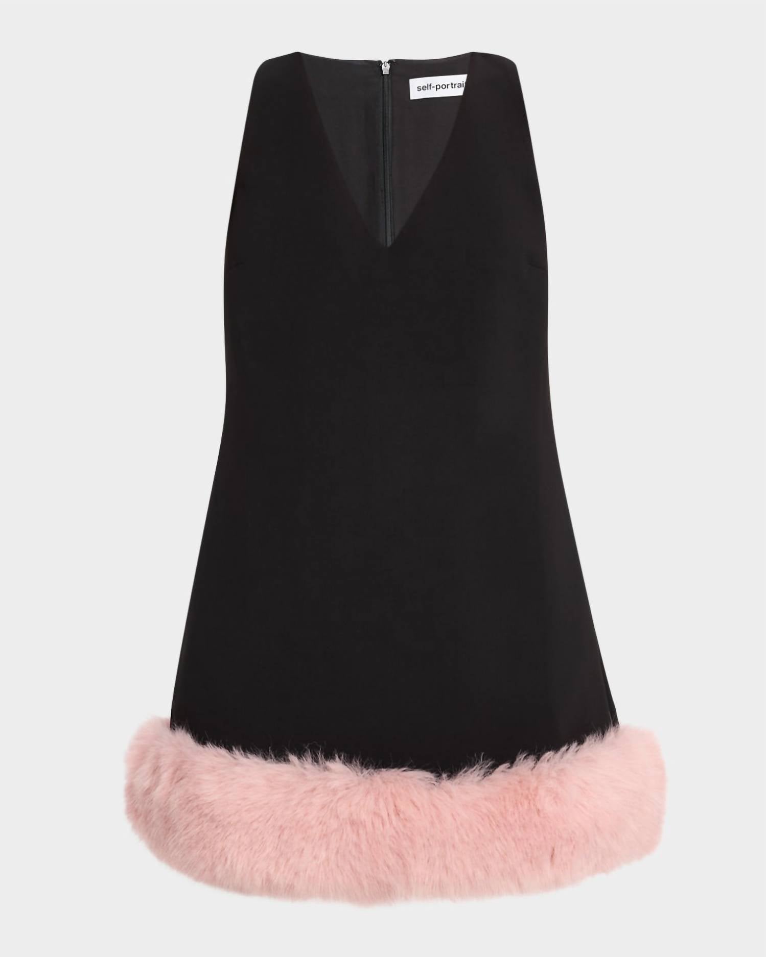 Self-Portrait - Crepe Faux Fur Hem Mini Dress