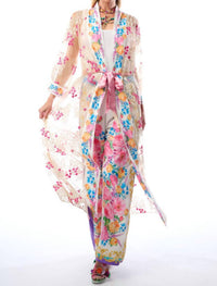Aratta - Blossom Duster Beaded Floral Mesh Coat Robe