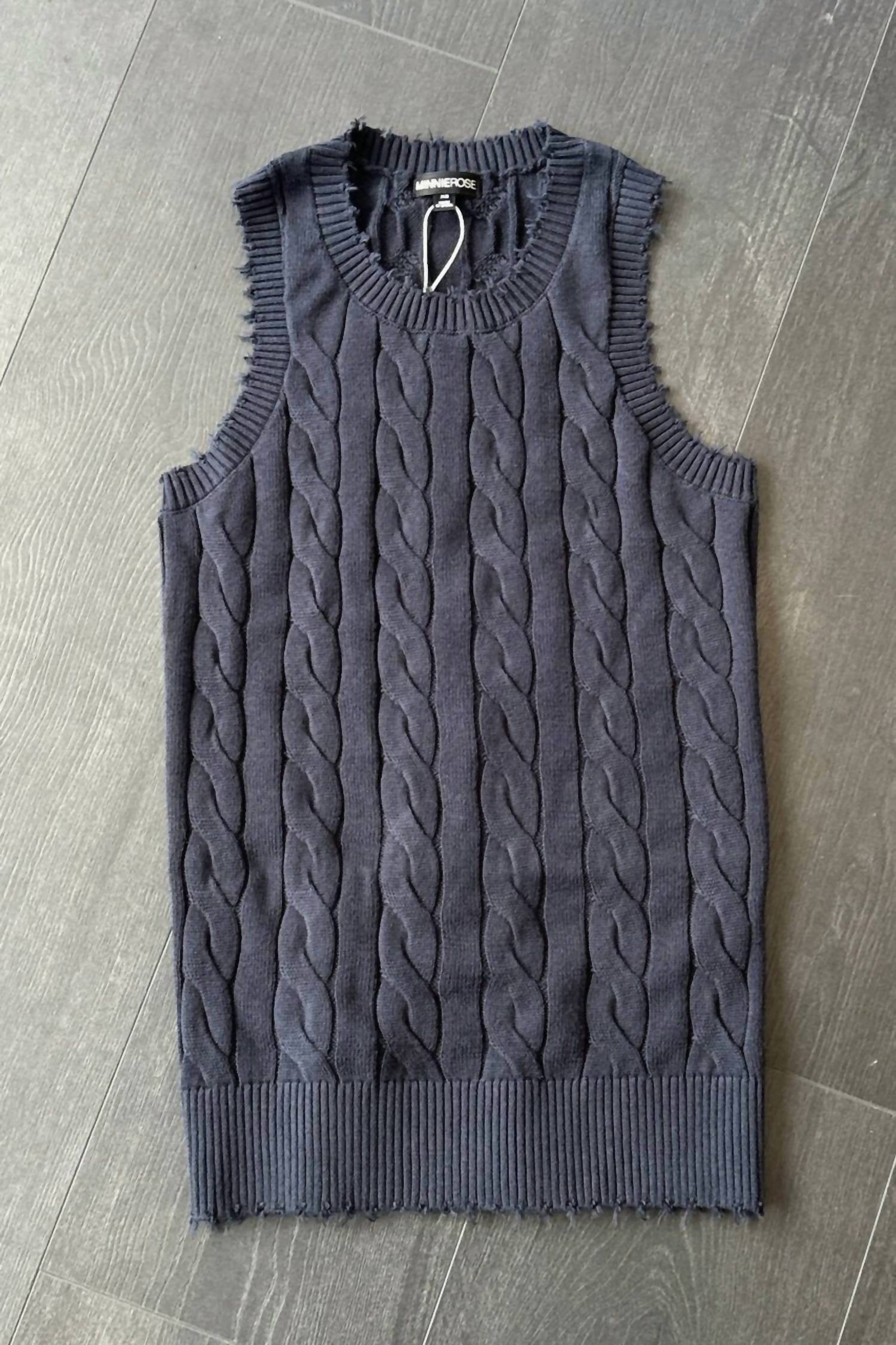 Minnie Rose - Women's Cotton Frayed Cable Tank