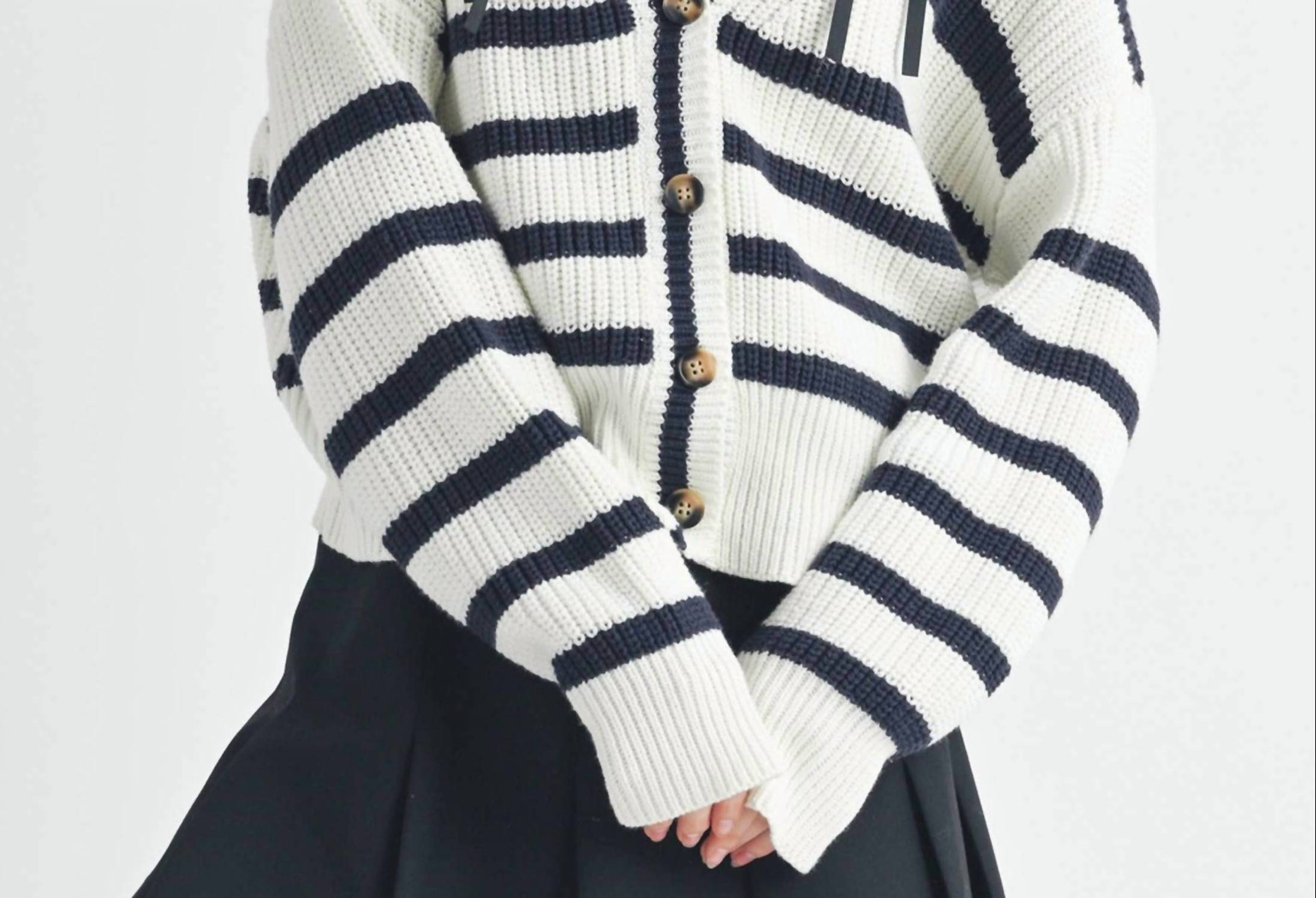 AEMI + CO Bona striped cardigan in navy blue - women's cardigan
