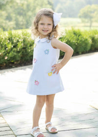 Florence Eiseman - Kid's Stripe Birdseye Pique Dress With Petal Collar And Flowers