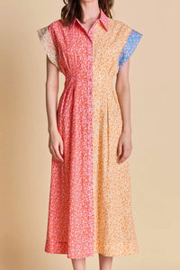 English Factory - Color Block Ditsy Floral Shirt Dress