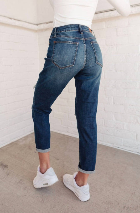 Judy Blue - Mid Rise Thermal Boyfriend Distressed Jeans