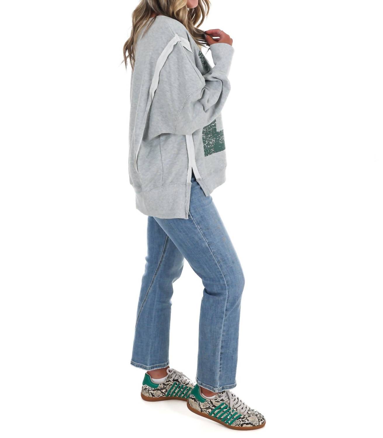 Ee:Some - Faded Varsity Print Pullover Top