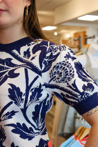 Fate - FLORAL MOTIF SHORT SLEEVE SWEATER