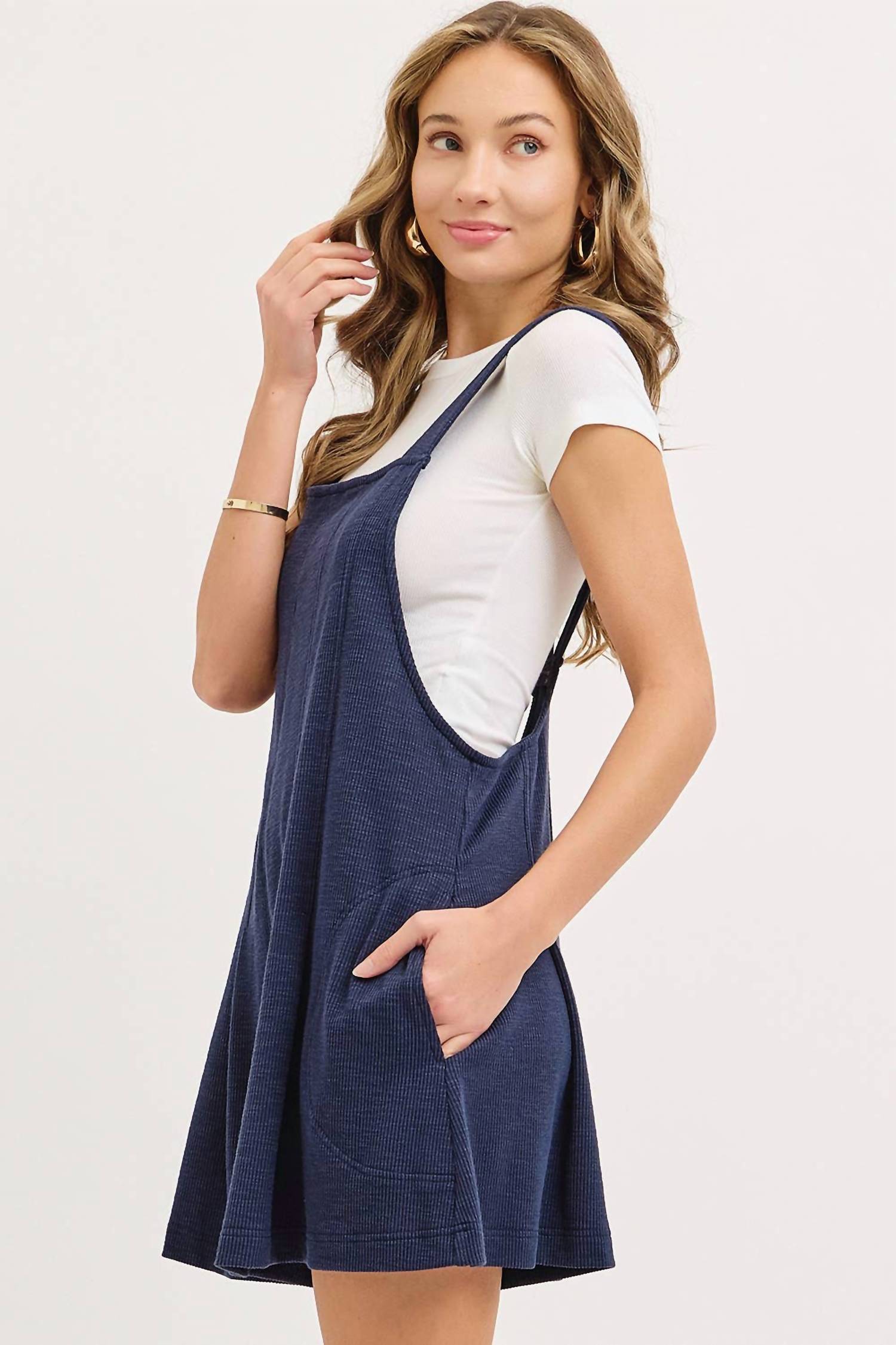 Sweet Lovely By Jen - Casual Knit Jersey Pinafore Romper