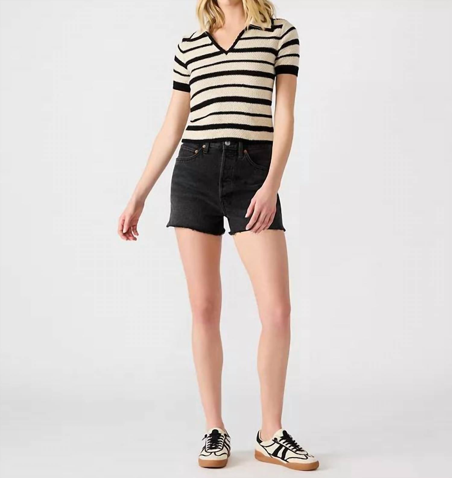 STEVE MADDEN Shade and Shore Striped Short Sleeve Sweater in beige - women's t-shirt - alternate view
