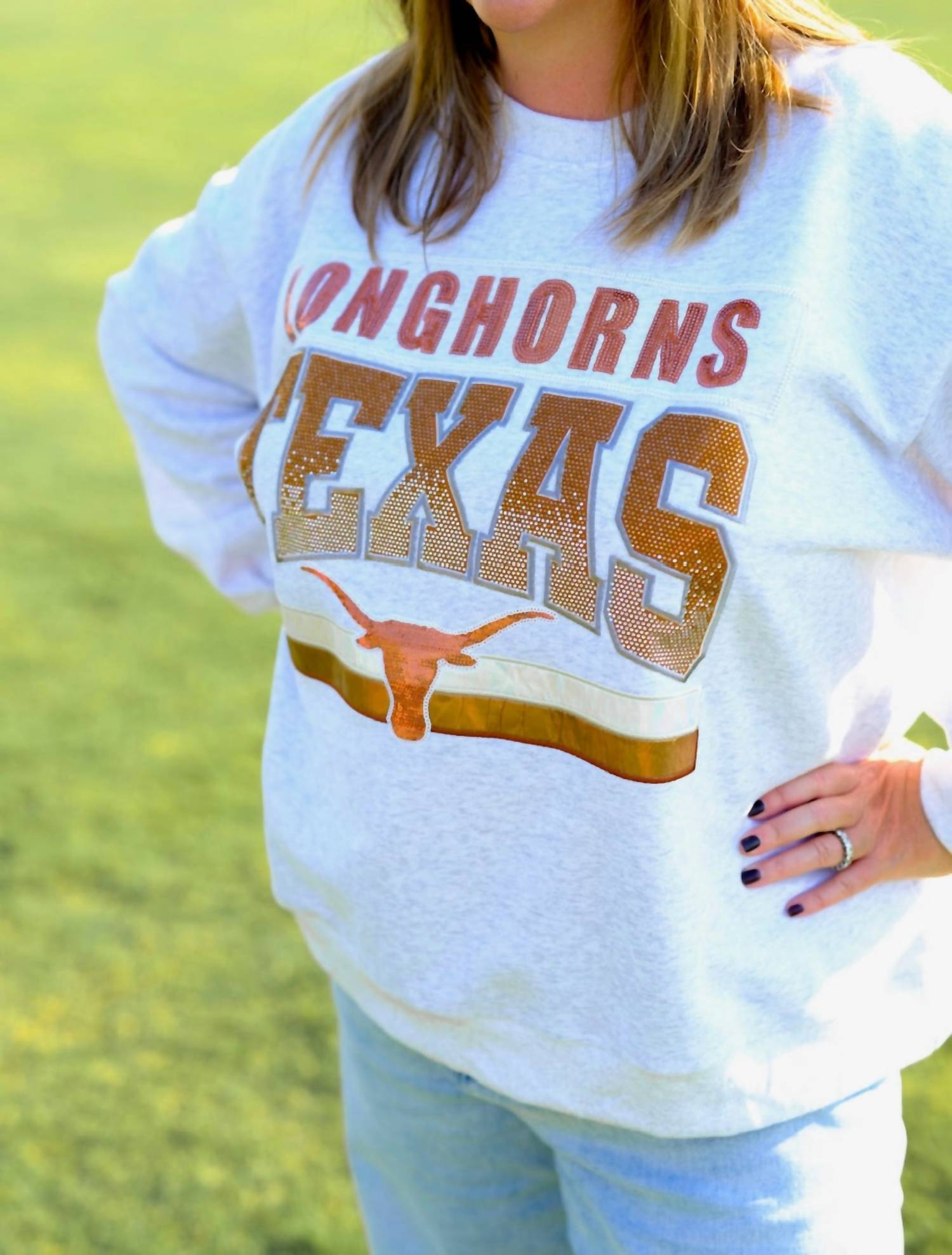 QUEEN OF SPARKLES Longhorns Texas Vintage Sweatshirt in grey - women's top - view 4