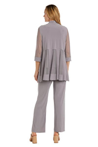 R&M Richards - Pants Suit Sleeveless Top With Soft-cut Draped Lapel Mesh Jacket Set