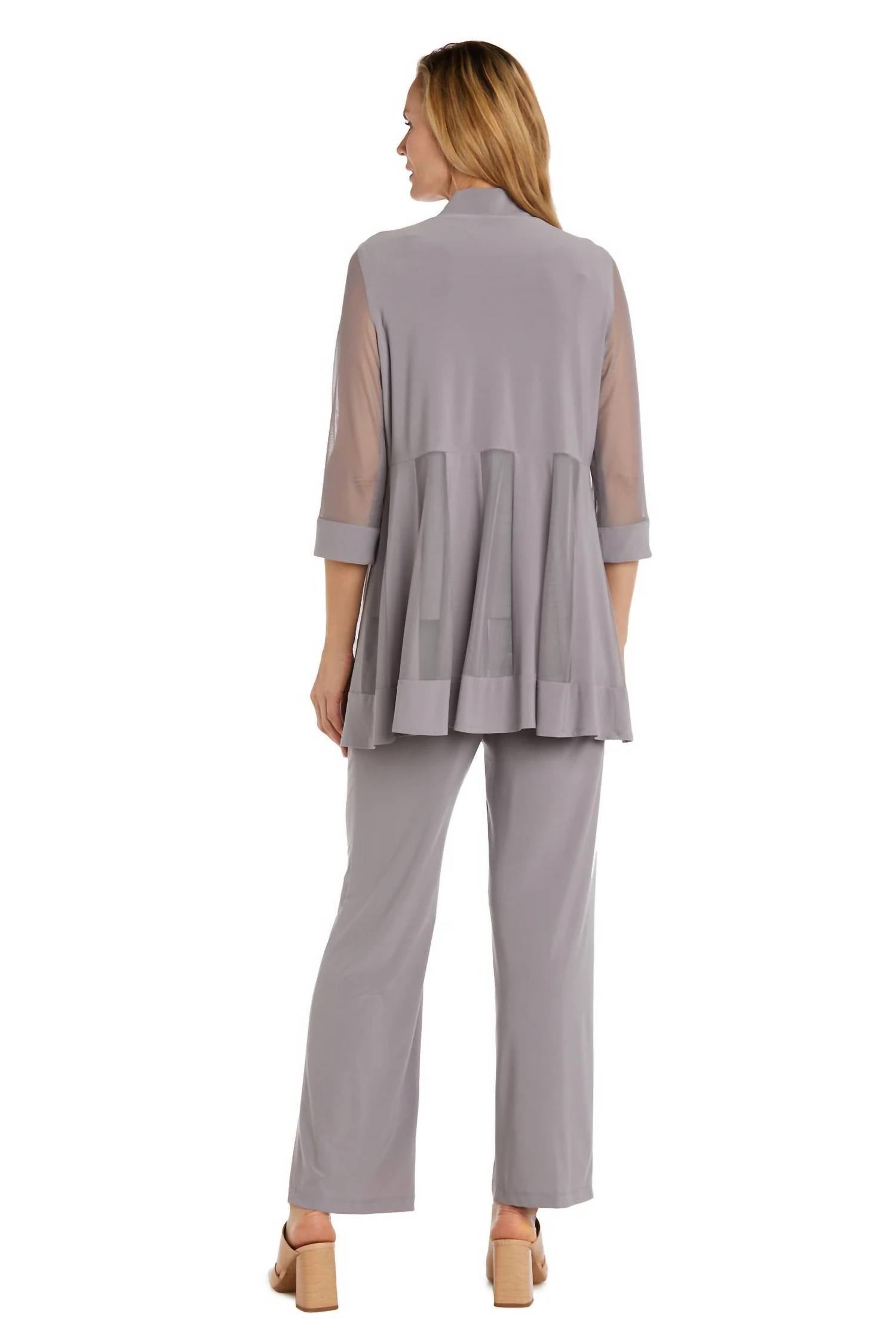 R&M Richards - Pants Suit Sleeveless Top With Soft-cut Draped Lapel Mesh Jacket Set