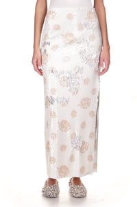 Marina Moscone - Floral Print Side Slit Skirt