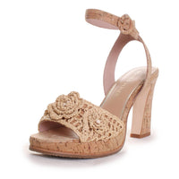 DONALD PLINER Women's Baybi Heeled Cork Sandals in natural - women's sandal - detail view