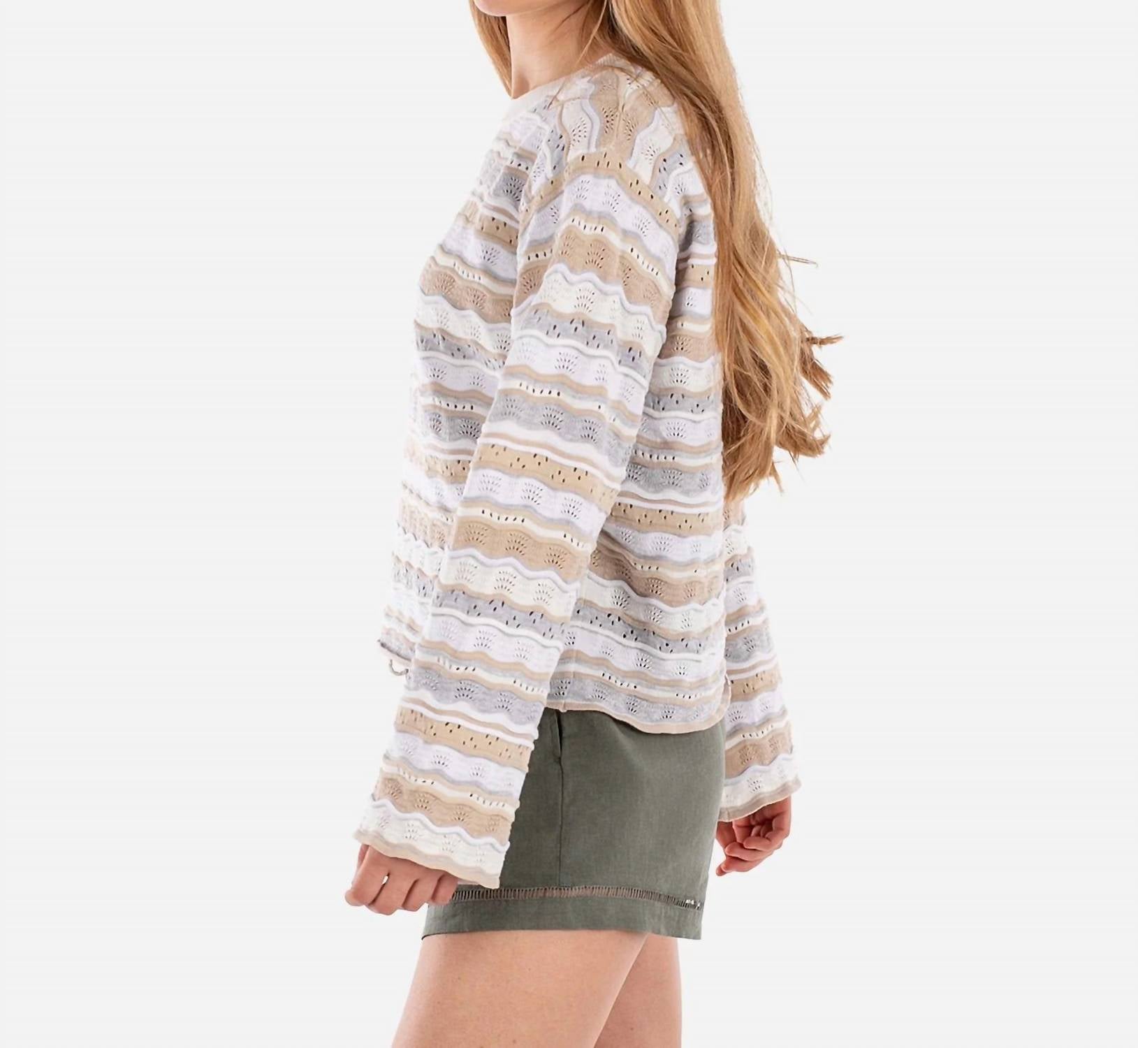 Jetty Lockwood Pointelle Sweater in neutral - women's sweater - detail view