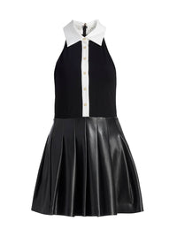 alice + olivia Tate Vegan Mini Dress in black off white - women's dress - view 4