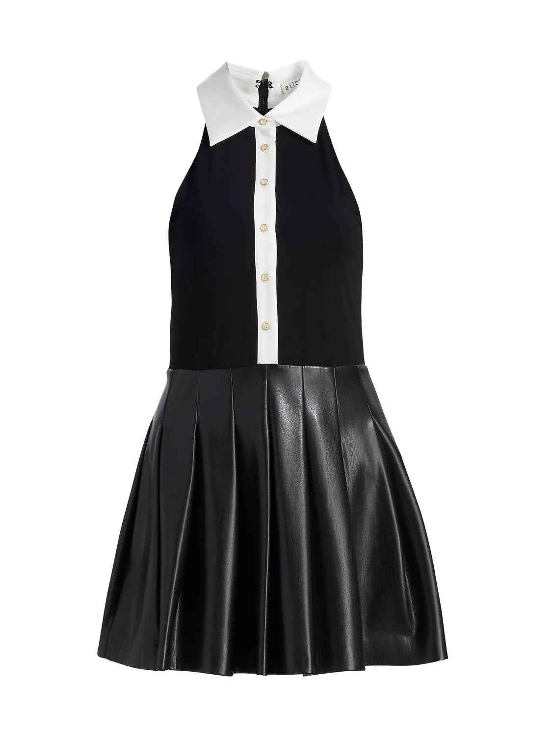 alice + olivia Tate Vegan Mini Dress in black off white - women's dress - view 4
