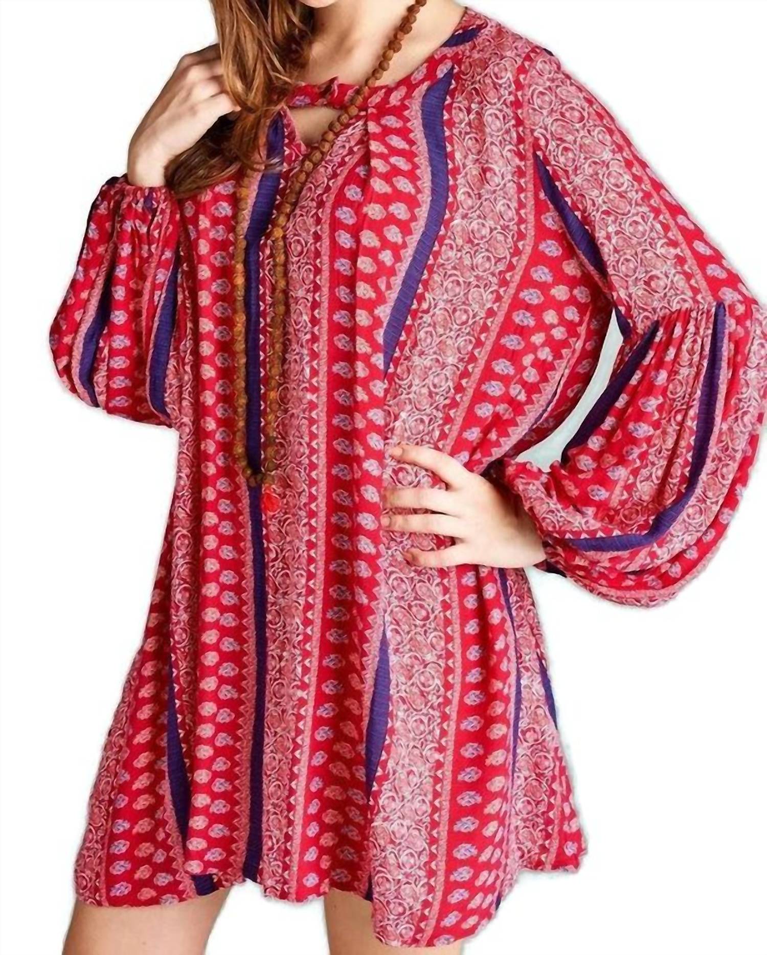 Velzera - Floral Paisley Keyhole Neckline Mini Dress
