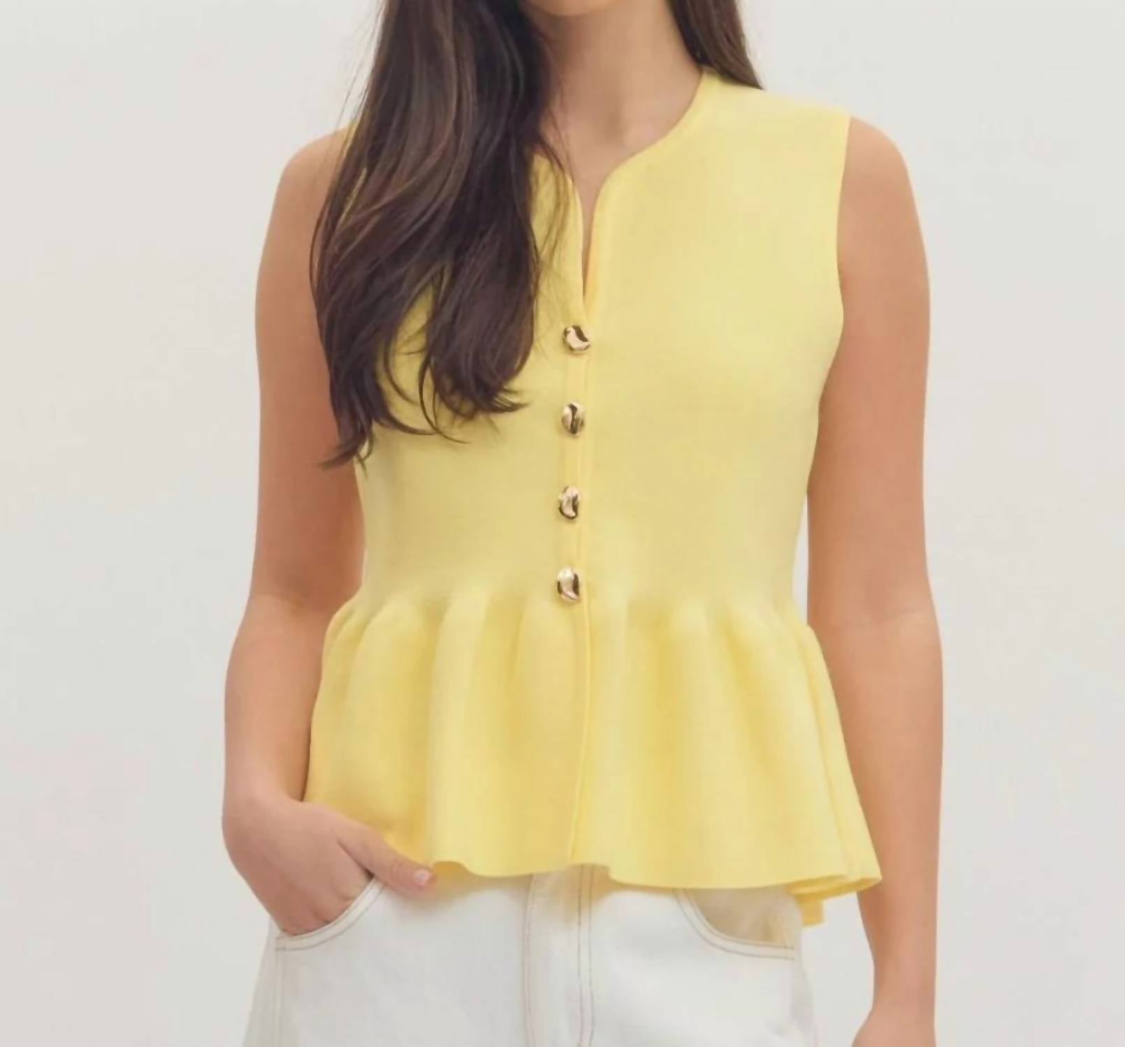 Entro - Solid V-Neck Peplum Top
