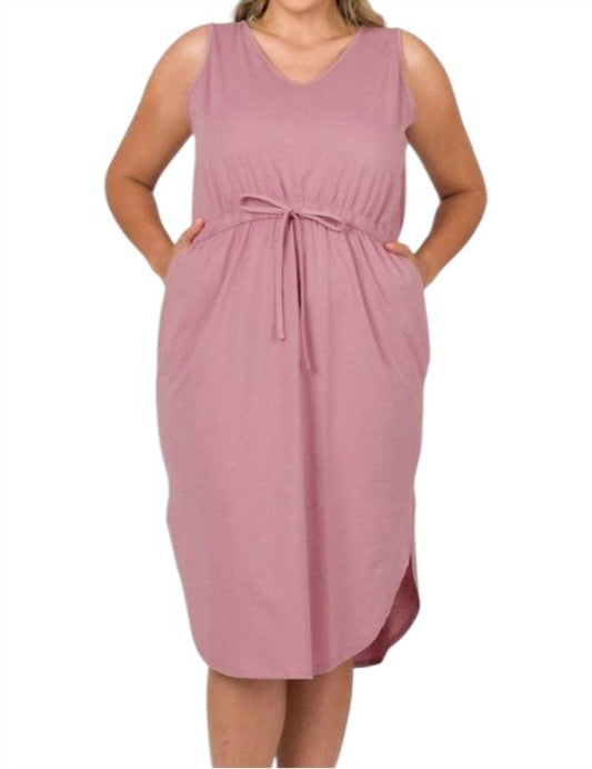 Zenana - Drawstring Waist Curved Hem Dress
