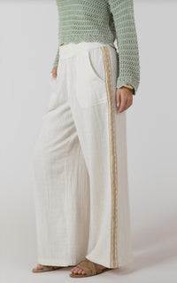 Dex Coastal Escape Linen Wide Leg Pant in white - women's pants - detail view