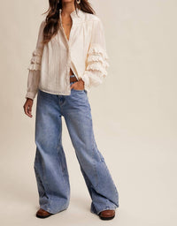 Listicle Lace Ruffle Sleeve Blouse in cream - women's blouse - view 6