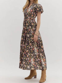 Entro - Women's Floral Puff Sleeve Midi Dress