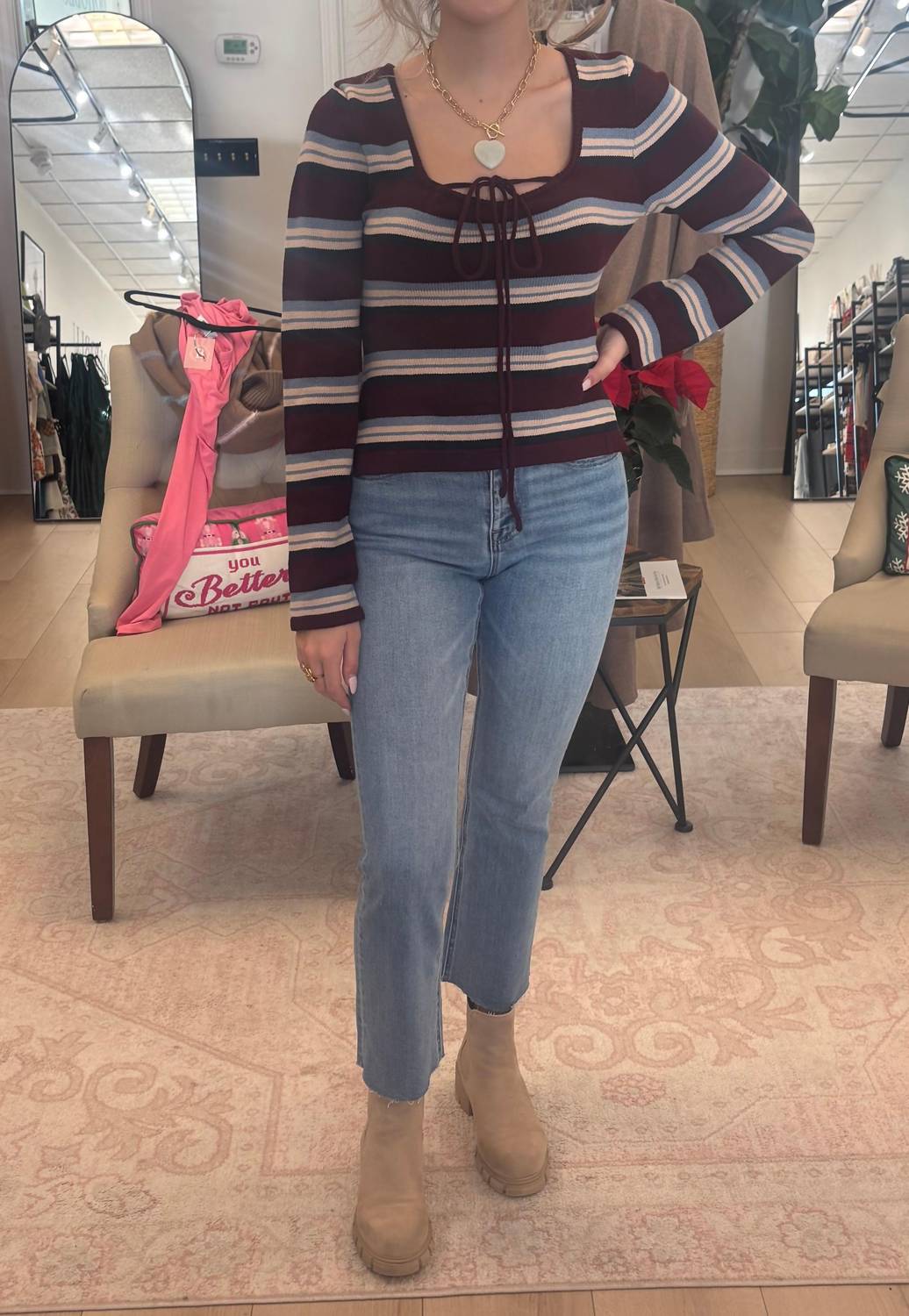 LE LIS Alyssa Striped Sweater in burgundy stripe - women's sweater