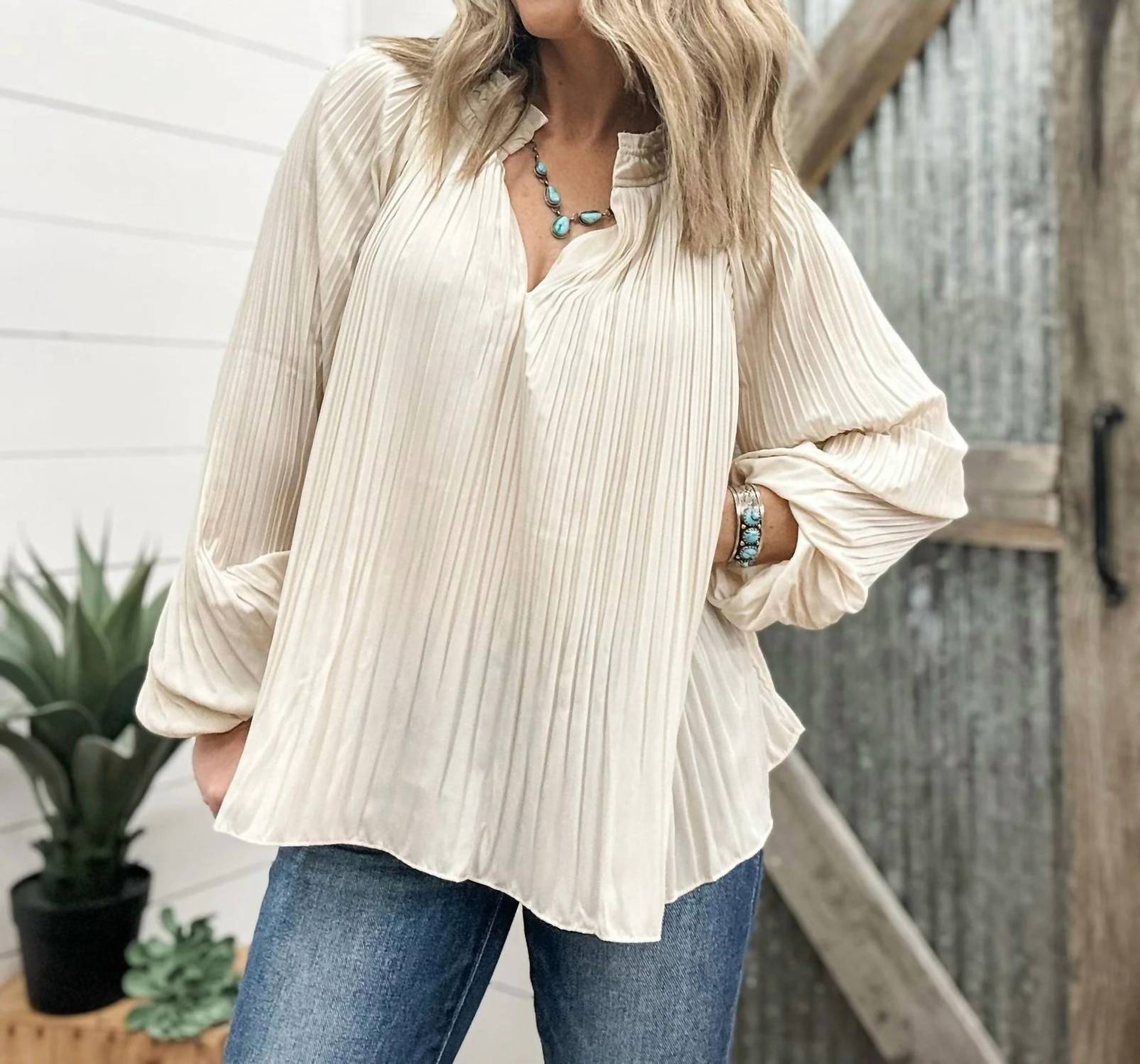 Tribal - Long Sleeve Blouse With Ruffle Collar
