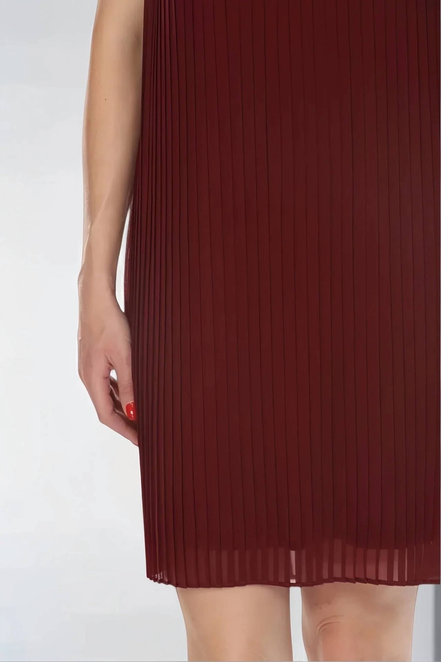 Joseph Ribkoff - Pleated Faux Leather Trapeze Mini Dress