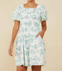 Hayden La - Textured Floral Puff Sleeve Self Tie Dress
