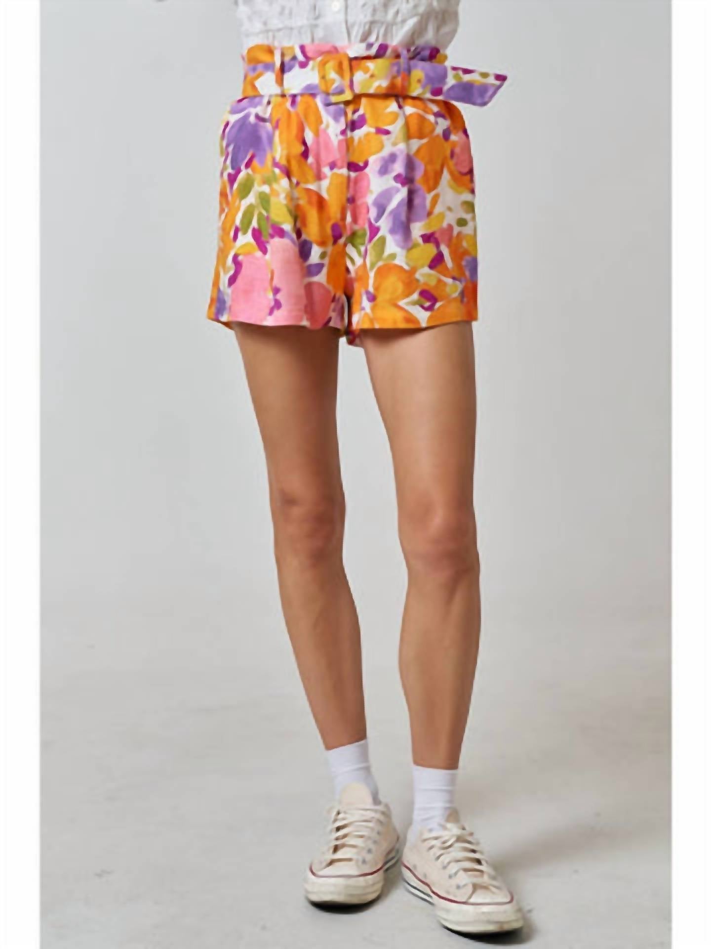 Lalavon - Alyssa Floral Print Belted Shorts