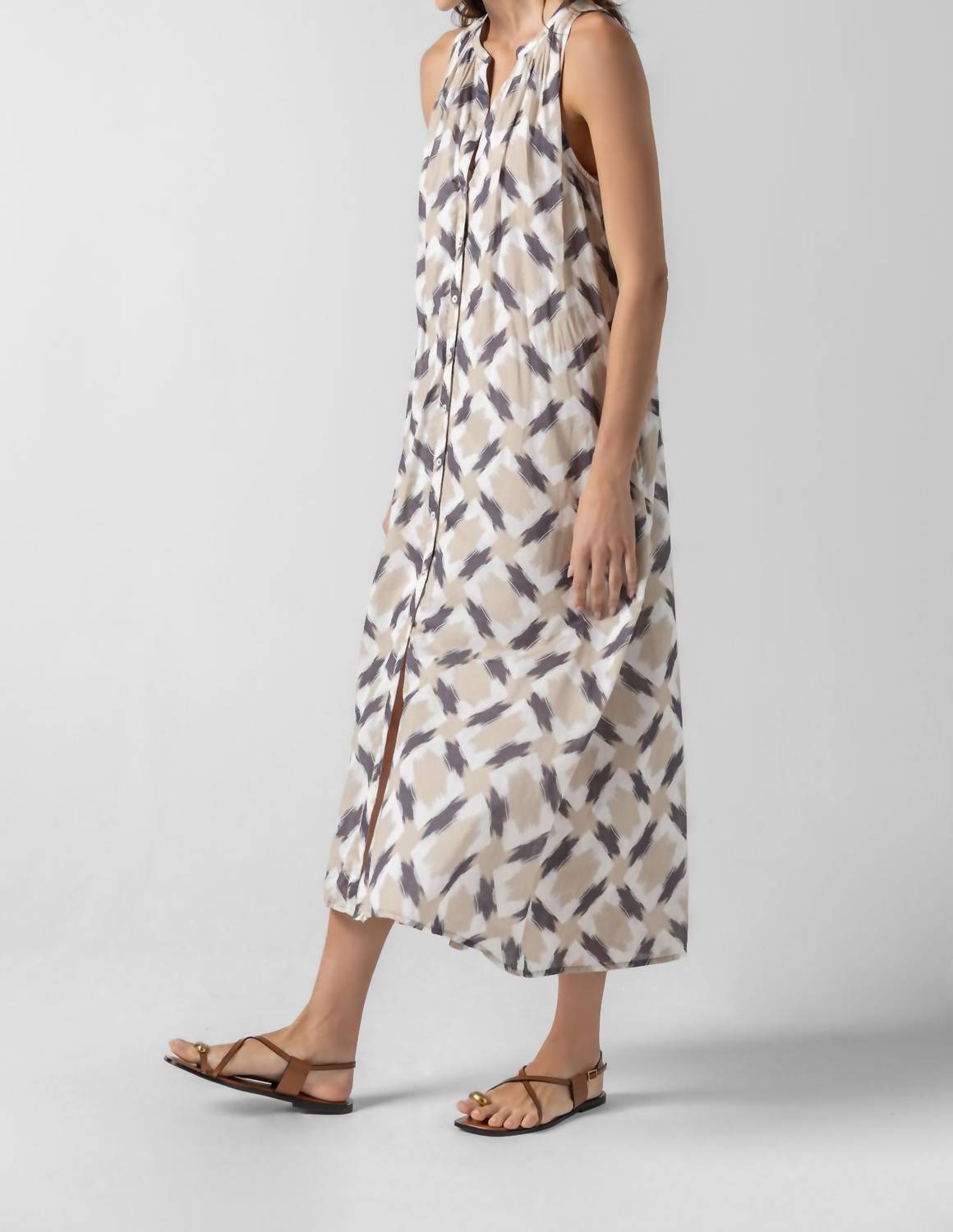 Lilla P - Split Neck Belted Maxi Dress