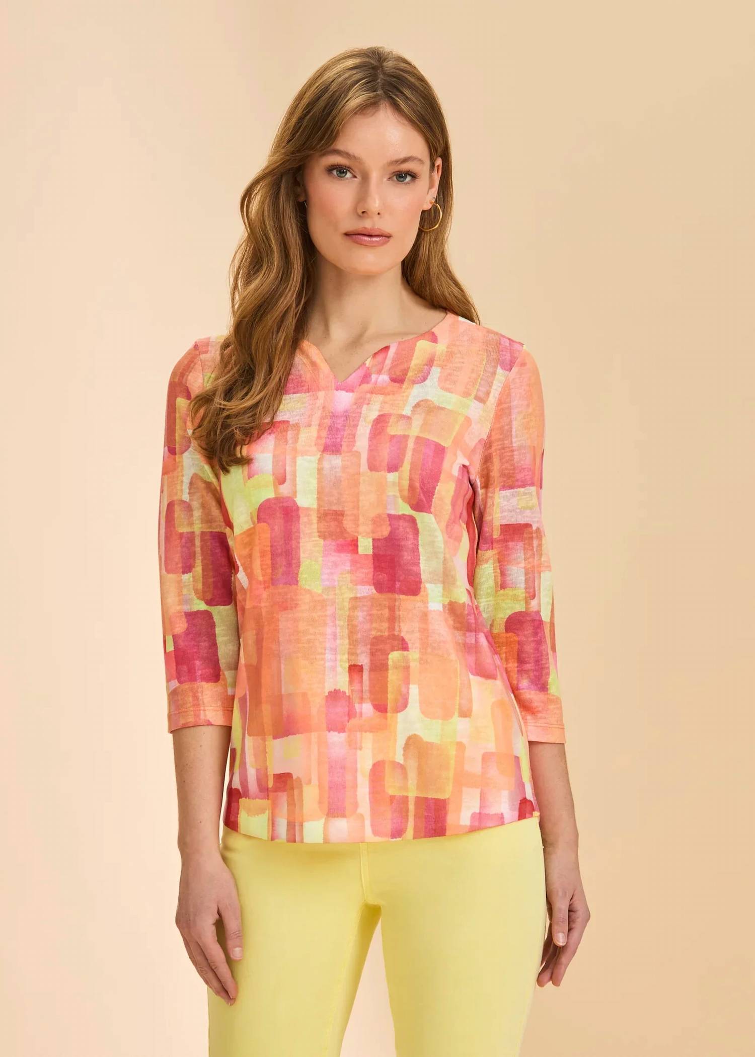 Fdj - 3/4 Sleeve Notch Neck Top - Plus