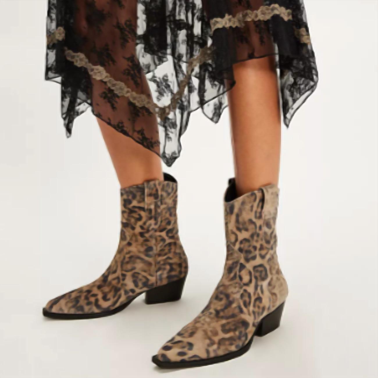 Free People Women's Cat Nap Cowboy Boot in leopard suede 1 - women's shoe - alternate view