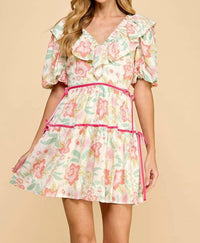 TCEC Women's Floral Print V Neck Ruffle Dress in multi - women's dress