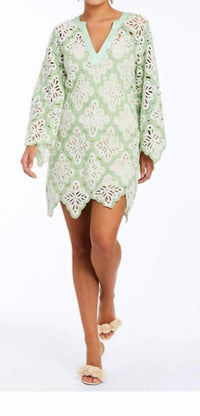 Mestiza New York Palermo Scallop Open-knit Minidress in green seaglass - women's dress - view 4