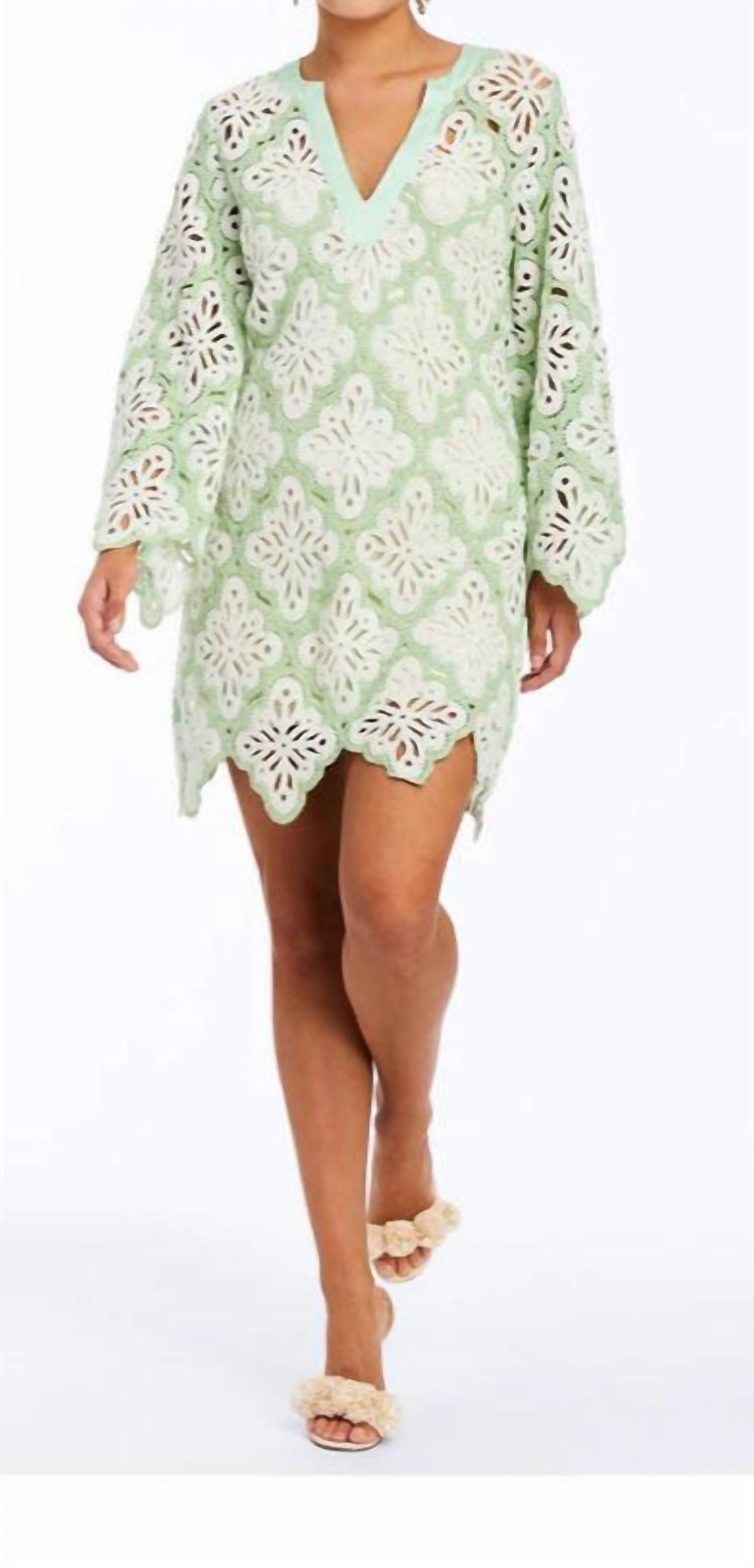 Mestiza New York Palermo Scallop Open-knit Minidress in green seaglass - women's dress - view 4