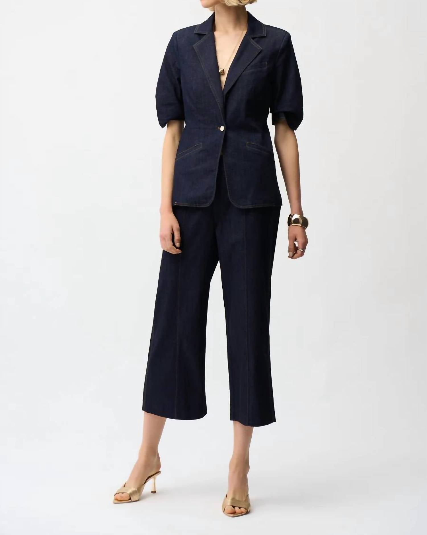Joseph Ribkoff Culotte Jeans with exposed side zipper in denim - women's pants - view 4