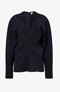 VICTORIA BECKHAM Twisted-neckline Textured Blouse in navy - women's blouse - view 5
