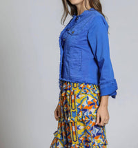 Apny - Collarless Jean Jacket With Frayed Detail
