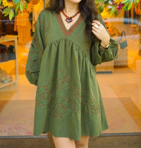 entro Kelce Embroidered Mini Dress in olive - women's dress