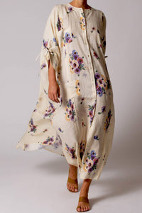 Miguelina - Paisley Linen Bouquet Maxi Dress