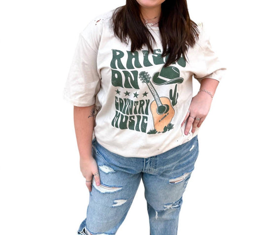 Raised on Country Music Distressed Rocker Tee Plus