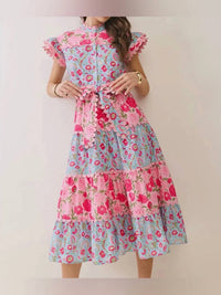 Tcec - Painted Garden Scalloped Belted Dress