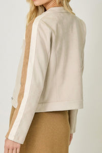 mystree Women's Color Blocked Moto Jacket in ivory combo - women's jacket - detail view