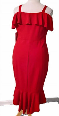 Emerald Sundae - Cold Shoulder Ruffle Bottom Cocktail Party Midi Dress