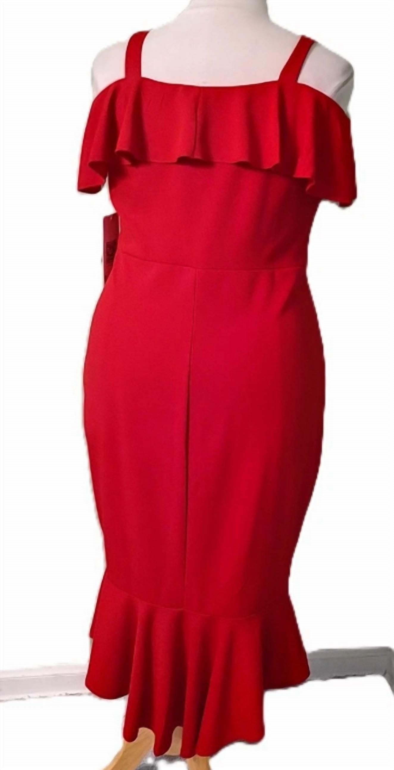 Emerald Sundae - Cold Shoulder Ruffle Bottom Cocktail Party Midi Dress