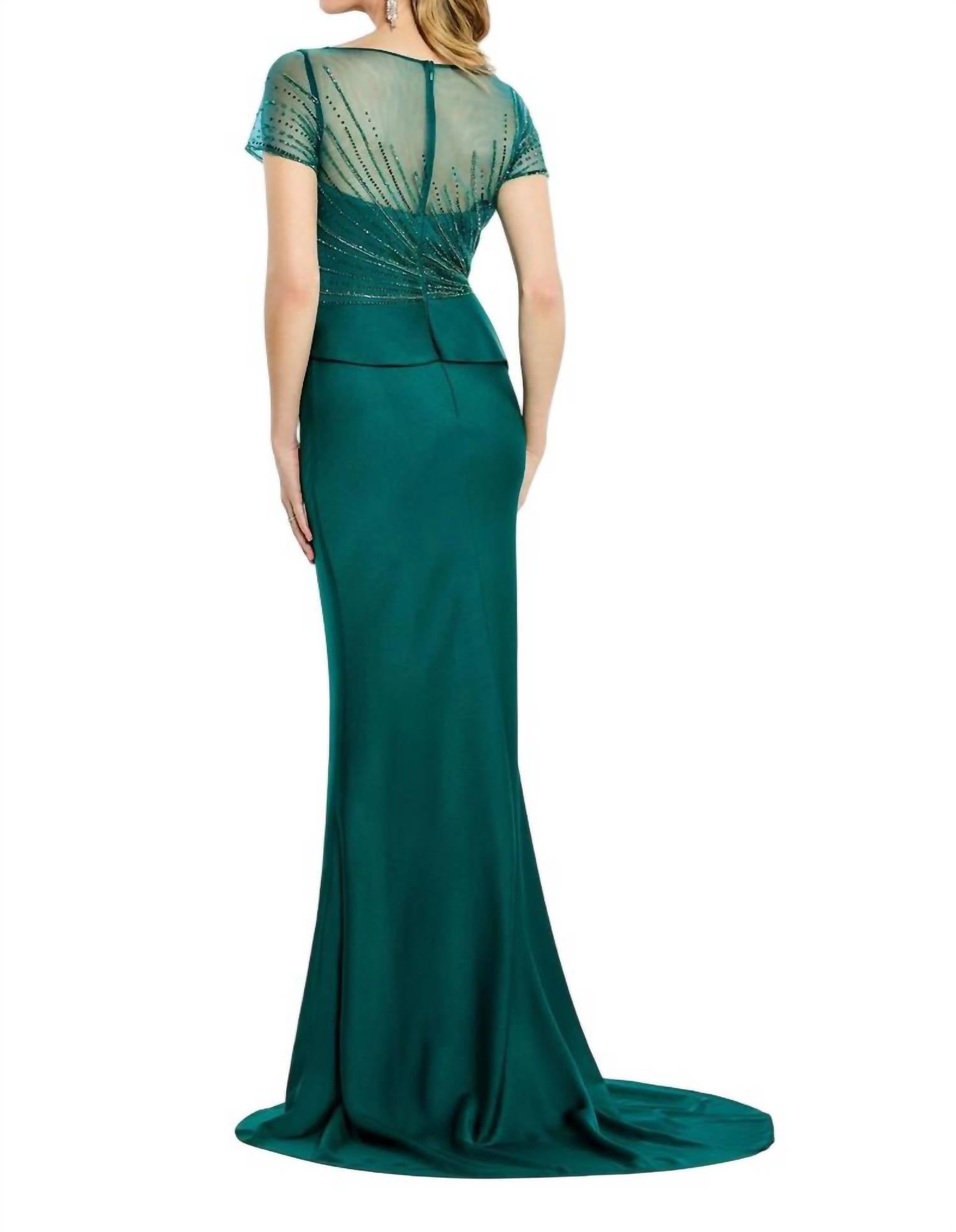 Montage By Mon Cheri - Illusion Neckline Short Sleeve Dress