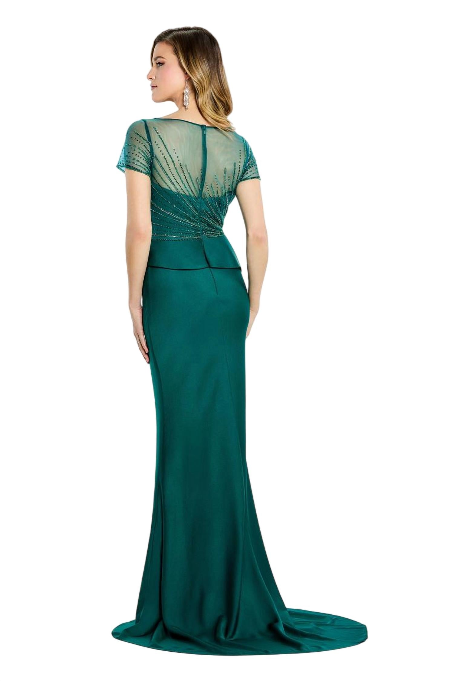 Montage By Mon Cheri - Illusion Neckline Short Sleeve Dress